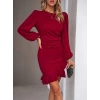 MDB Kadın Uzun Kollu Bisiklet Yaka önden Volanlı Ithal Krep Elbise