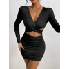MDB Kadın Uzun Kollu çapraz Dekolte Detaylı Mini Sandy Elbise