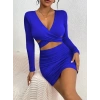 MDB Kadın Uzun Kollu çapraz Dekolte Detaylı Mini Sandy Elbise