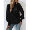 MDB Kadın Uzun Kollu Dökümlü Kruvaze Yaka Kol Ucu Gipeli Sandy Bluz