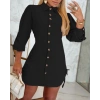MDB Kadın Uzun Kollu Gömlek Yaka önden Düğmeli Yanlardan Büzgülü Kısa Aerobin Elbise