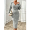 MDB Kadın Uzun Kollu Kruvaze Yaka Triko Midi Boy Elbise