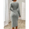 MDB Kadın Uzun Kollu Kruvaze Yaka Triko Midi Boy Elbise