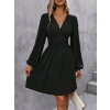 MDB Kadın Uzun Kollu Kruvaze Yakalı Bel Korsajlı Mini Elbise