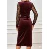 MDB Kadın Uzun Kollu Kruvaze Yakalı Yandan Düğmeli önden çapraz Kesin Detaylı Midi Kadife Elbise