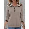 MDB Kadın Uzun Kollu Leopar Yakalı Fermuarlı Waffle Bluz