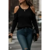 MDB Kadın Uzun Kollu Omuzlardan Açık Askılı Yuvarlak Yaka Triko Bluz