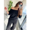 MDB Kadın Uzun Kollu Tek Omuzdan Açık Modal Bluz Ve Pantolon Ikili Takım