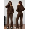 MDB Kadın Uzun Kollu Tek Omuzdan ıkmiki Iplik Bluz Ve Pantolon Ikili Takım