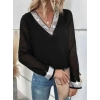 MDB Kadın Uzun Kollu V Pulpayet Yakalı Ithal Krep Bluz
