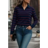 MDB Kadın Uzun Kollu V Yaka çizgili Triko Bluz
