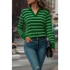 MDB Kadın Uzun Kollu V Yaka çizgili Triko Bluz