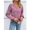 MDB Kadın Uzun Kollu V Yakalı çiçek Desenli Modal Bluz