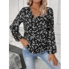 MDB Kadın Uzun Kollu V Yakalı çiçek Desenli Modal Bluz