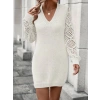 MDB Kadın Uzun Kollu V Yakalı Mini Triko Elbise
