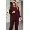 MDB Kadın Uzun Kollu V Yakalı Pulpayet Viskon Iki Iplik Bluz Ve Pantolon Takım