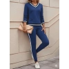 MDB Kadın Uzun Kollu V Yakalı Ribanalı Viskon Iki Iplik Bluz Ve Pantolon Ikili Takım