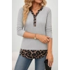 MDB Kadın Uzun Kollu Yakadan Düğmeli Leopar Detaylı Kaşkorse Bluz