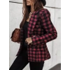 MDB Kadın Uzun Kollu Yakalı Kare Desenli Ekoseli Düğmeli Ceket