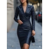 MDB Kadın Uzun Kollu Yakalı Mini Deri Elbise