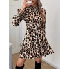 MDB Kadın Uzun Kollu Yarı Balıkçı Yaka Leopar Desenli Modal Mini Elbise