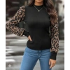 MDB Kadın Uzun Kollu Yarı Balıkçı Yaka Leopar Detaylı Kaşkorse Bluz
