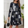 MDB Kadın Uzun Kollu Yuvarlak Yaka Geometrik Süprem Elbise
