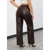 MDB Kadın Yüksek Bel Cepli Deri Pantolon