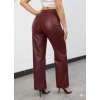 MDB Kadın Yüksek Bel Cepli Deri Pantolon