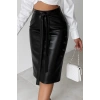 MDB Kadın Yüksek Bel Kuşaklı Yanlardan Düğmeli Mini Deri Etek