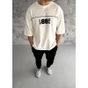 MDB Unisex Bisiklet Yaka Baskılı Oversize Thirt  Beyaz