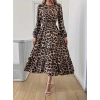 MDB Uzun Kollu Bisiklet Yaka Leopar Desenli Midi Süprem Elbise