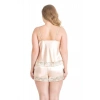 MDB MdbShop Büyük Beden Fildişi Saten Babydoll Şort Takımı