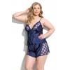 MDB MdbShop Büyük Beden Lacivert Saten Babydoll Şort Takımı