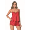 MDB MdbShop Kırmızı Saten Babydoll Şort Takımı