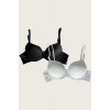 MDB MdbShop Siyah-Beyaz 2li Mikro Kumaş Push Up Dolgulu Balenli Günlük Destekli Sütyen