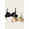 MDB MdbShop Siyah-Ten 2li Mikro Kumaş Push Up Dolgulu Balenli Günlük Destekli Sütyen