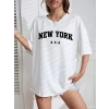 MDB New York Baskılı Oversize Bisiklet Yaka Tshirt  Beyaz