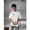 MDB Ön Ve Arka Baskılı Oversize Bisiklet Yaka Tshirt Beyaz