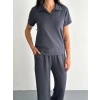 MDB Osy odal Yumuşak Dokulu Kumaş Kısa Kollu Yakalı Tshirt Pantalon Ikili Takım Antrasit