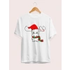 MDB Ren Geyiği Baskılı Noel İçin Tshirt  Beyaz