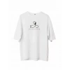 MDB Unisex Bisiklet Yaka Baskılı Oversize Thirt  Beyaz