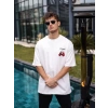 MDB Unisex Bisiklet Yaka Baskılı Oversize Thirt  Beyaz