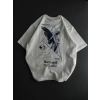 MDB Unisex Bisiklet Yaka Baskılı Oversize Thirt  Beyaz