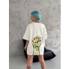 MDB Unisex Bisiklet Yaka Baskılı Oversize Thirt  Beyaz