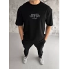 MDB Unisex Bisiklet Yaka Baskılı Oversize Thirt  iyah
