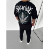 MDB Unisex Bisiklet Yaka Baskılı Oversize Thirt  iyah