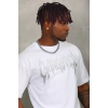 MDB Unisex Oversize Taşlı Bisiklet Yaka Thirt  Beyaz
