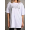 MDB Unisex Taş Desenli Oversize Thirt  Beyaz