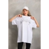 MDB Unisex Taş Desenli Oversize Thirt  Beyaz